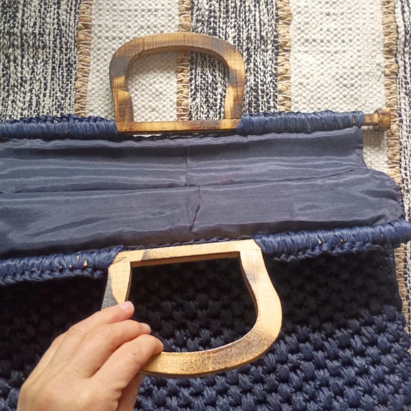 Walborg Made In Italy Woven Tote with Wood Handles Vintage - Picture 2 of 10